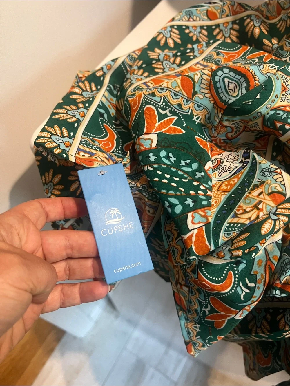 Cupshe Green Floral Paisley Mini Dress with Orange Accents - Picture 5 of 5